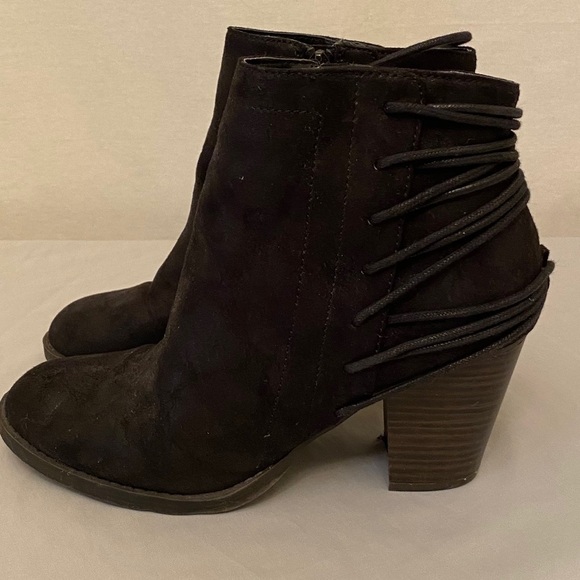 CANDIE’S 7.5 Cabootscoot Black Distressed Ankle Boots Zip Chunky Block Heels - Picture 9 of 11